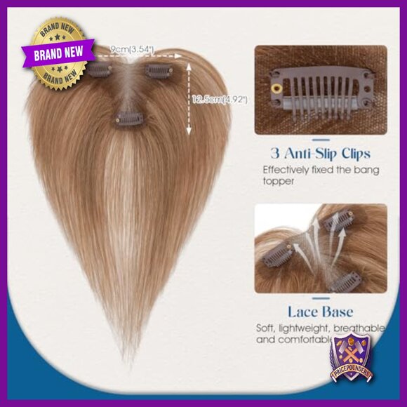 Human Hair Topper with Side Bangs, T-Part Lace Base, 11 Inch Length